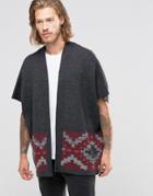 Asos Knitted Poncho With Geo-tribal Design - Gray
