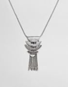 Asos Design Statement Flat Curved Bar And Tipped Chain Tassel Necklace - Silver