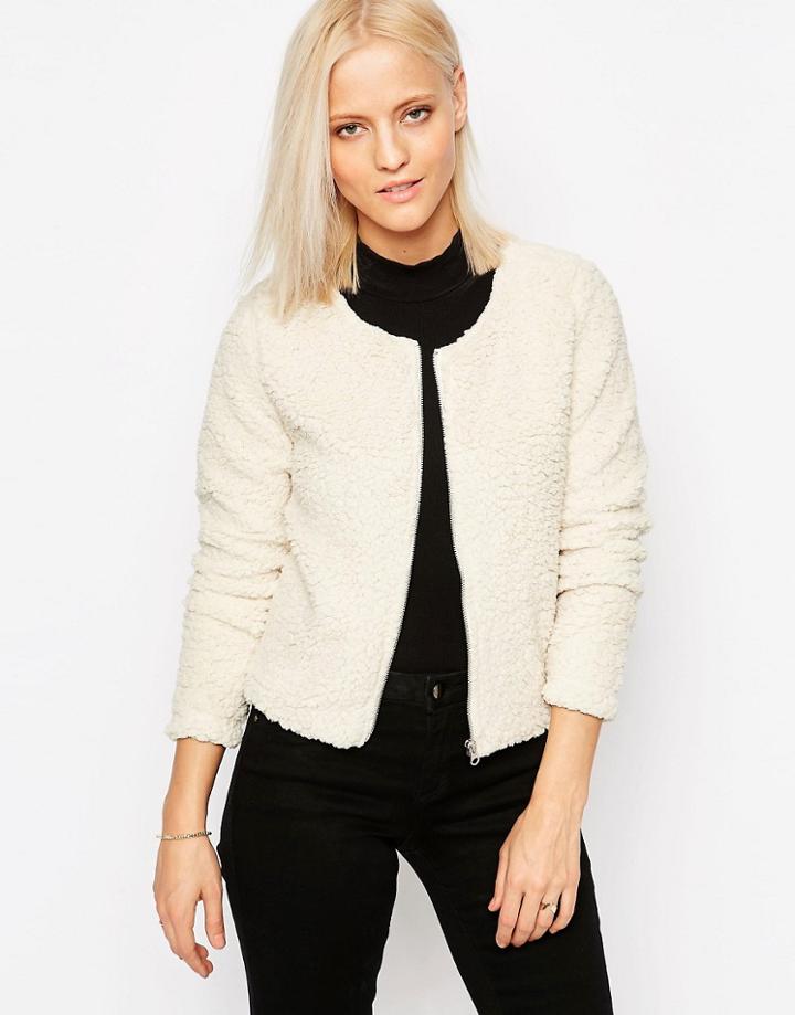 Only Resto Faux Fur Short Jacket - White