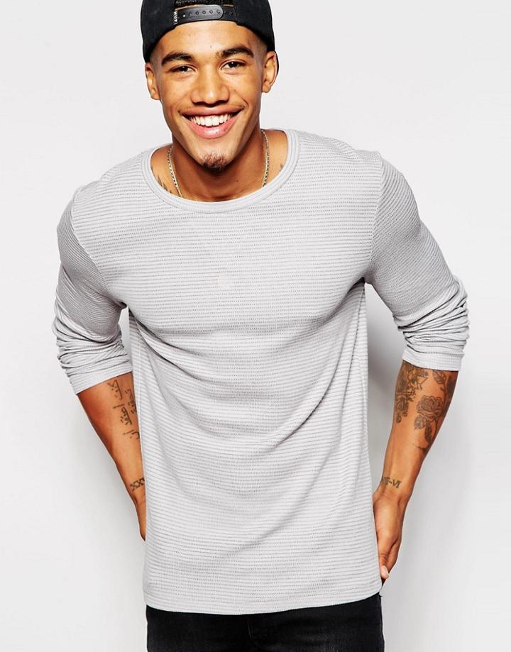 Asos Muscle Waffle Long Sleeve T-shirt - Gray