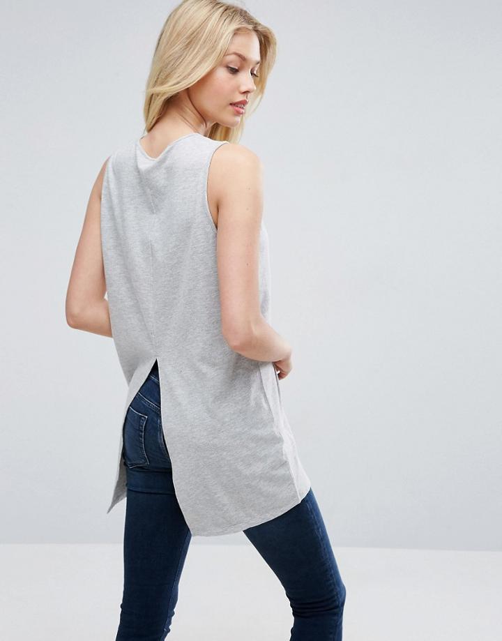 Asos Sleeveless Rib Top With Split Back - Gray