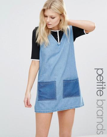 Liquor & Poker Petite Patchwork Denim Dress - Blue