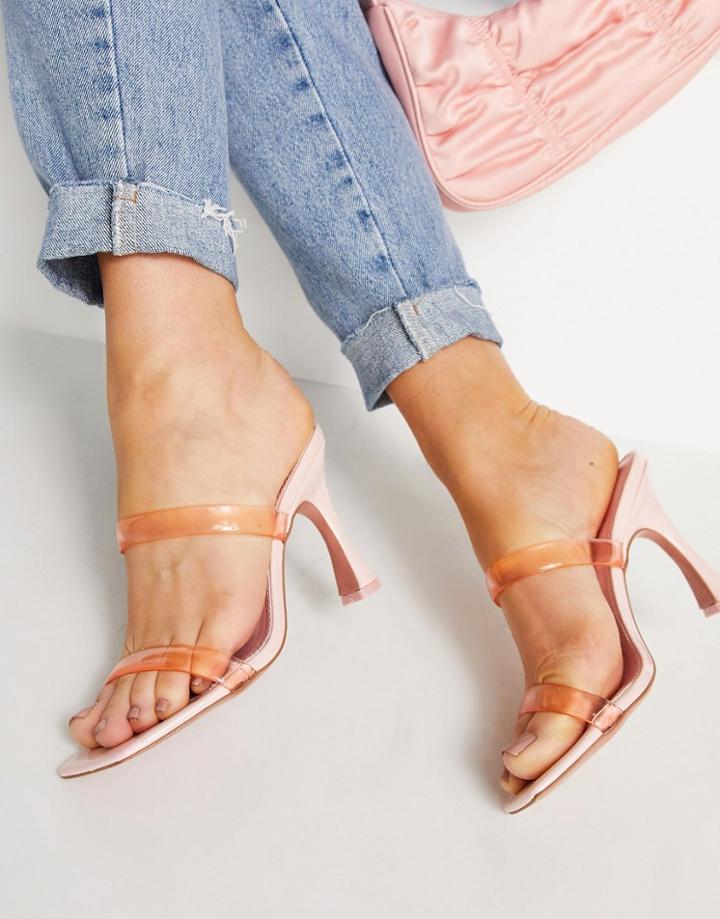 Asos Design Hettie Mid Heeled Mules In Pink