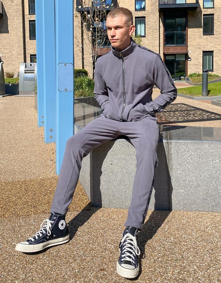 Mauvais Rib Track Sweatpants With Tape In Gray-green