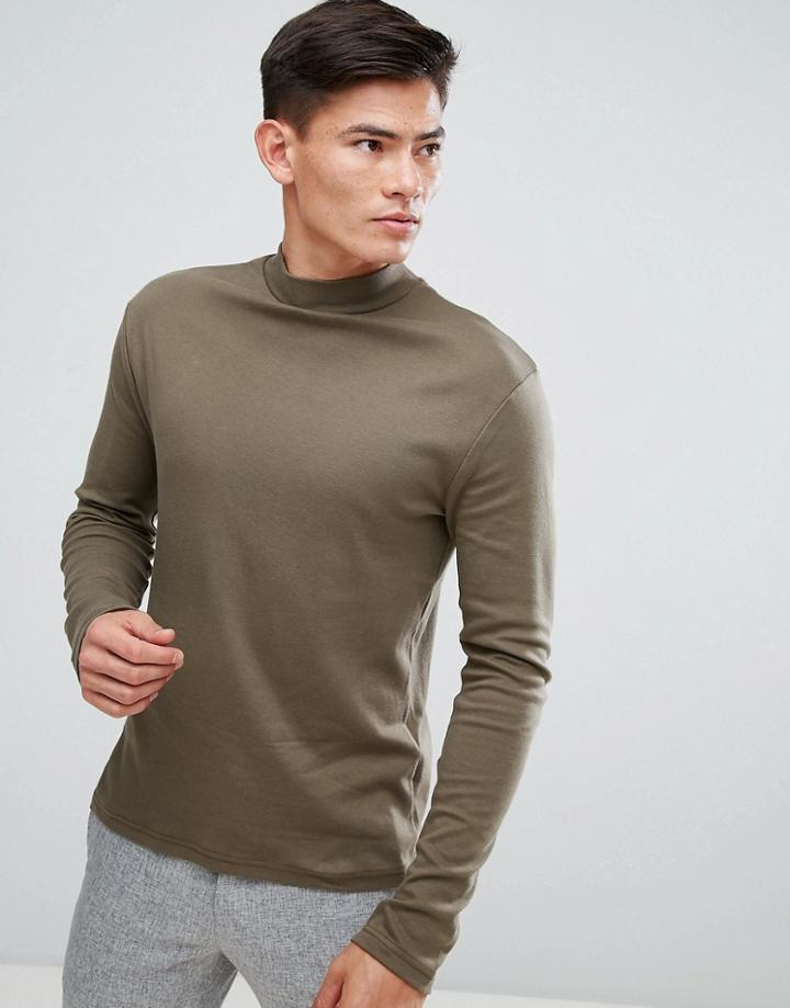 Kiomi High Neck Long Sleeve T-shirt In Khaki - Green