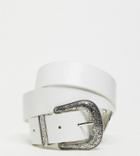 My Accessories London Curve Exclusive Western Double Buckle Belt In White