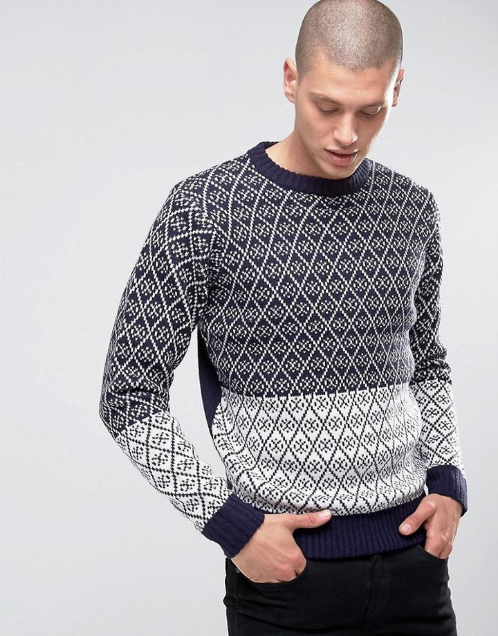 D-struct Two Tone Diamond Sweater - Navy