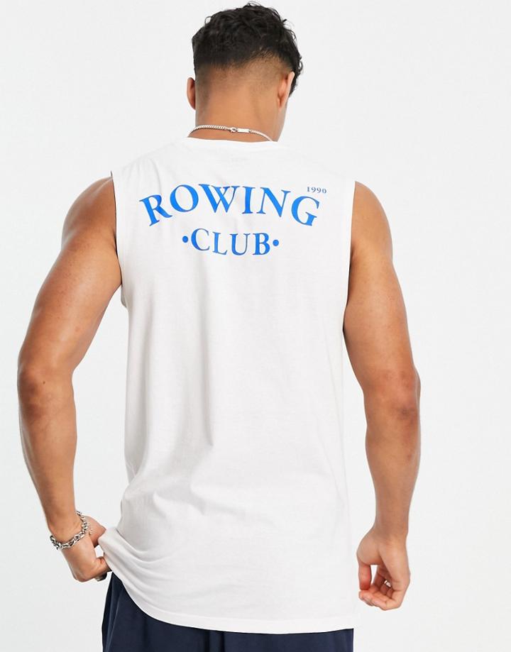 Jack & Jones Originals Oversized Tank Top With Rowing Club Back Print In White
