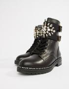 Kurt Geiger Stoop Black Leather Ankle Boots With Studding And Embellished Buckle Detail - Black