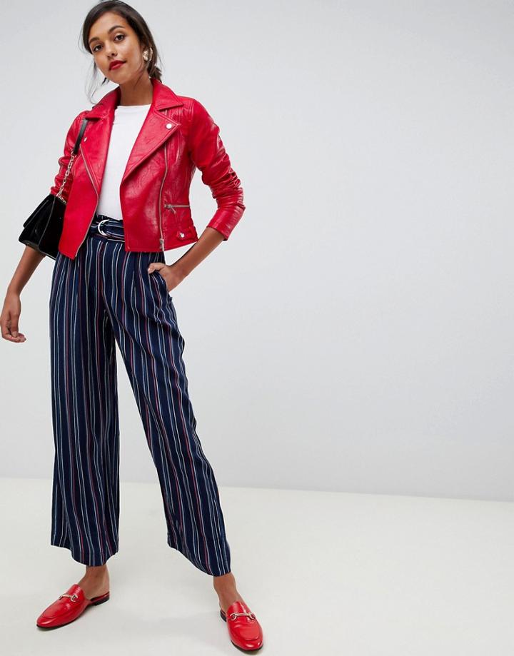 Oasis Faux Leather Biker Jacket In Red - Red