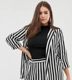 Asos Design Curve Relaxed Suit Blazer In Bold Mono Stripe - Multi