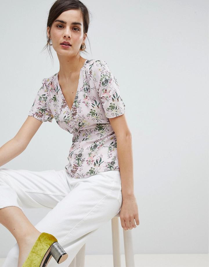 Oasis Wrap Front Floral Print Blouse - Multi