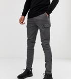 Asos Design Tall Skinny Cargo Pants In Grid Check - Black