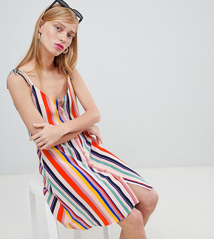 New Look Stripe Button Through Strappy Sundress-green