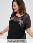 New Look Plus Floral Embroidered Mesh T-shirt - Black