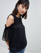 Pieces Cold Shoulder Top With Mesh Sleeve - Black