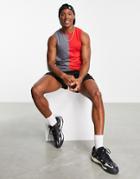 Asos Design Muscle Fit Tank Top In Red & Gray Color Block