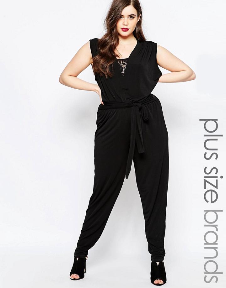 Pink Clove Lace Insert Jumpsuit - Black