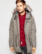 Native Youth Parka With Faux Fur Hood - Gray