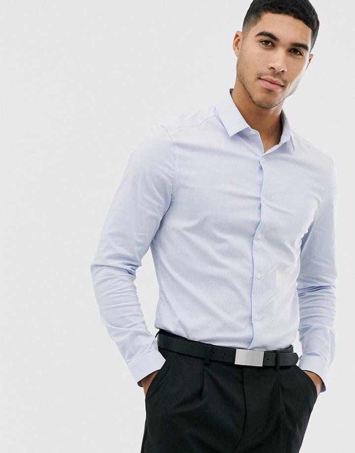 Asos Design Slim Fit Light Blue Stripe Shirt - Blue