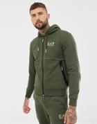 Ea7 Natural Ventus Fleece Hooded Zip-thru Logo Tracksuit Set In Khaki - Green