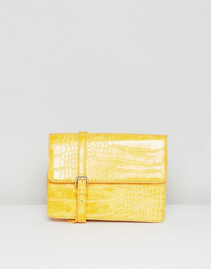 Pieces Faux Croc Cross Body Box Bag - Yellow