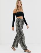 Qed London Wide Leg Pants In Snake Print-multi