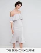 True Decadence Tall Exagerated Frill Bandeau Midi Dress With Peplum Hem - Gray