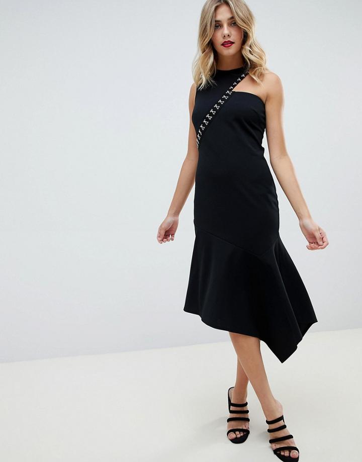 Asos Design Hook And Eye Detail Midi Dress-black