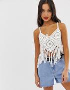 Noisy May Crochet Knitted Crop Top - White