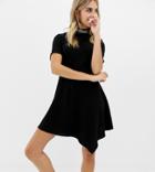 Collusion Mini High Neck Skater Dress With Open Back And Sports Tipping-black