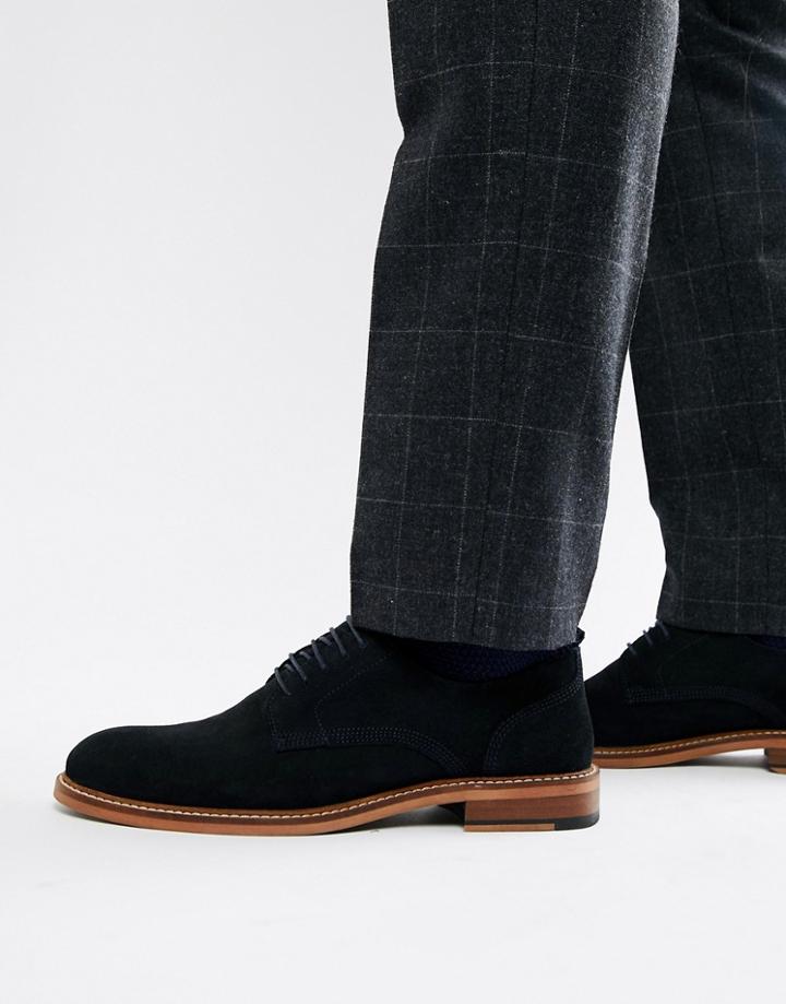 Asos Design Lace Up Shoes In Navy Suede With Natural Sole - Navy