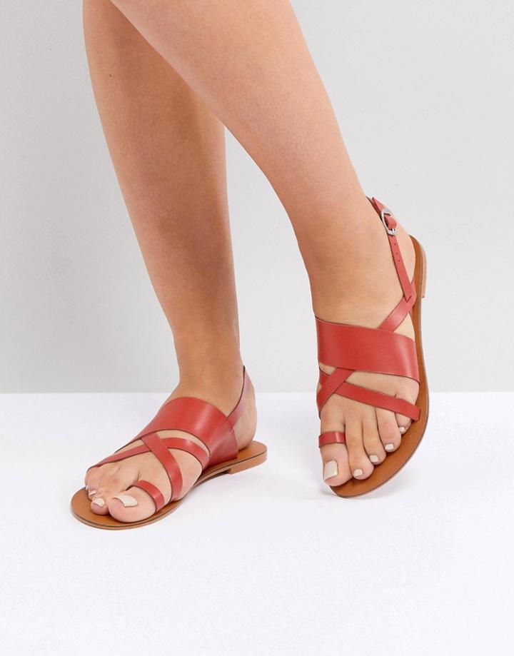 Asos Finley Leather Flat Sandals - Red