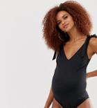 Asos Design Maternity Recycled Bunny Tie Shoulder Swimsuit In Black