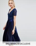 True Decadence Tall Wrap Front Lace Top Midi Prom Dress - Navy