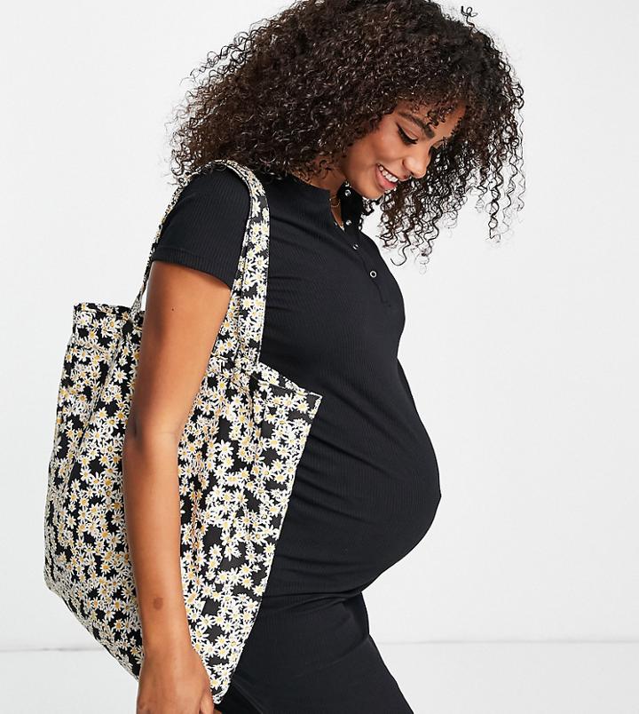 Cotton: On Maternity Ribbed Short Sleeve Henley Dress In Black