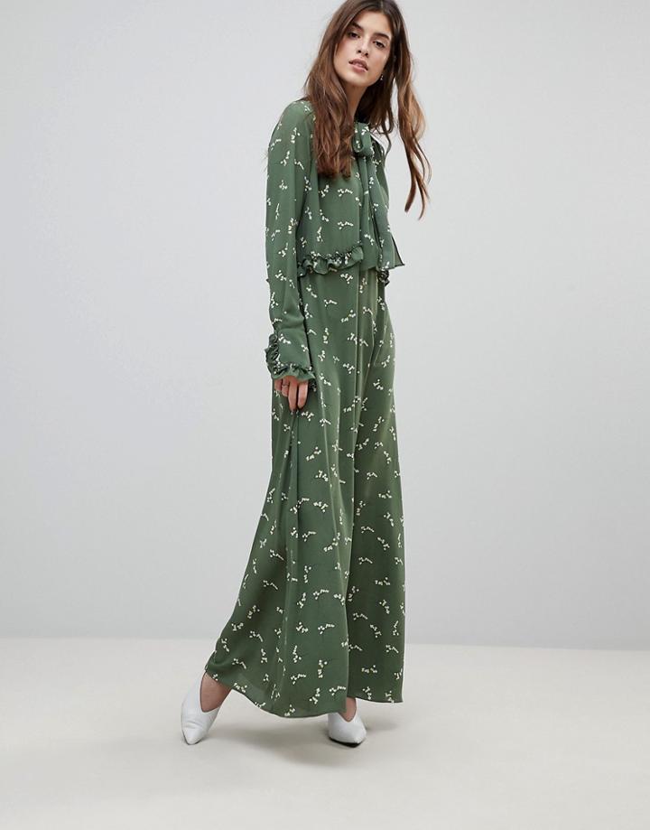 Liquorish Pussybow Floral Maxi Dress - Green
