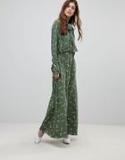 Liquorish Pussybow Floral Maxi Dress - Green