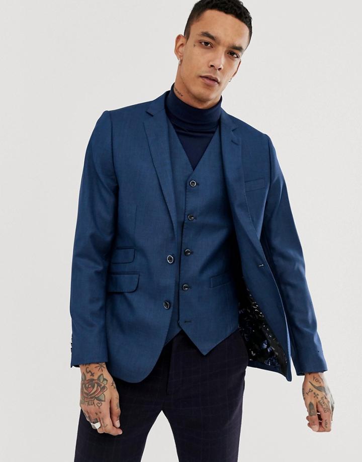 Devils Advocate Slim Fit Metallic Suit Jacket-blue