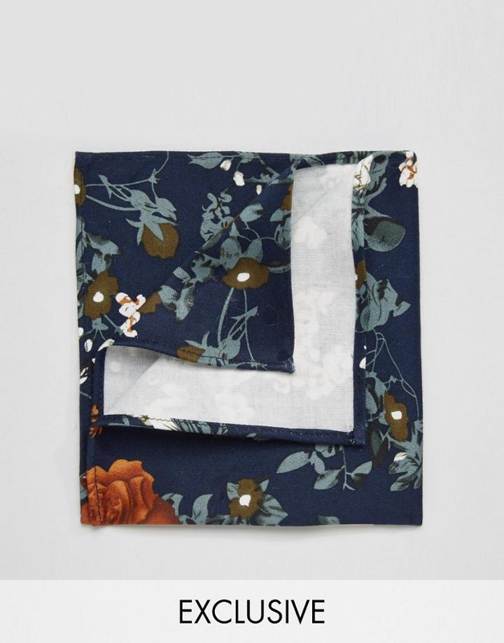 Reclaimed Vintage Floral Pocket Square In Navy - Navy