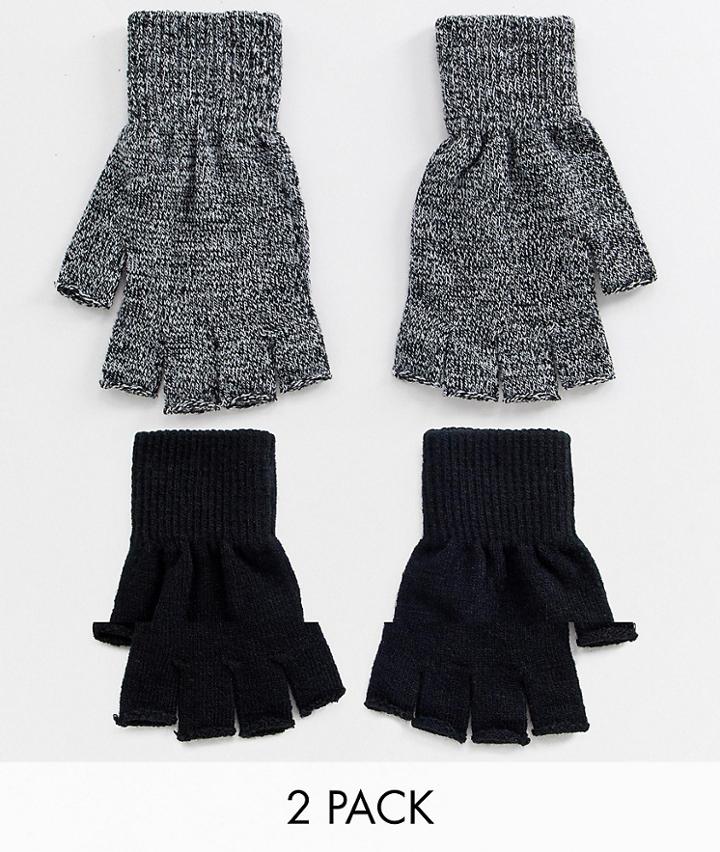 New Look Touch Screen Fingerless Gloves In Black And Gray 2 Pack - Black