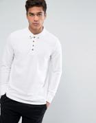 Brave Soul Long Sleeve Pique Polo Shirt - White