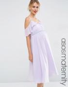 Asos Maternity Midi Dress With Cold Shoulder - Purple