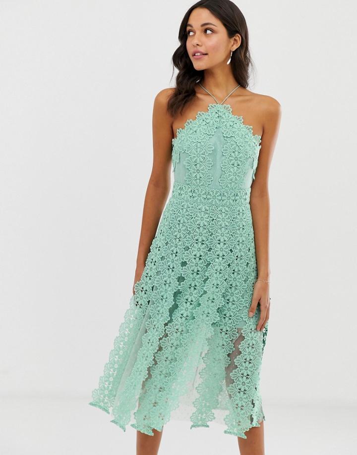 Asos Design Midi Dress With Pinny Bodice With Cutwork Skirt Detail-multi