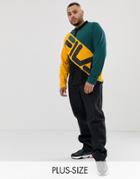 Fila Plus Black Line Taygen Long Sleeve Block Panel Polo In Black