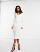 Asos Design Super-soft Long Sleeve Overlay Midi Dress In Winter White