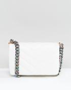 Asos Quilted Cross Body Bag With Iridescent Chain - White