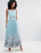 Uttam Boutique Scenic Print Pleated Maxi Dress - Blue