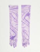 Asos Design Long Mesh Gloves In Lilac Swirl Print-purple
