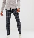 Asos Design Tall Skinny Crop Smart Pants In Navy Check With Ticket Pocket - Navy